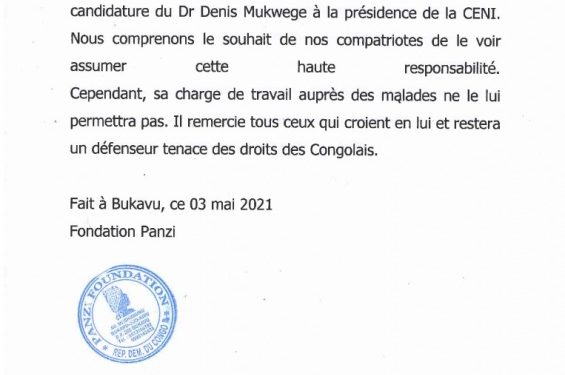 Denis Mukwege Candidat à la tête de la CENI ? Attention, cest une fausse information Denis Mukwege Candidat à la tête de la CENI ? Attention, cest une fausse information